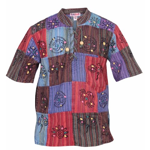 Ezhippie T-shirt patchwork hippie à manches courtes pour homme, Mix, 3XL