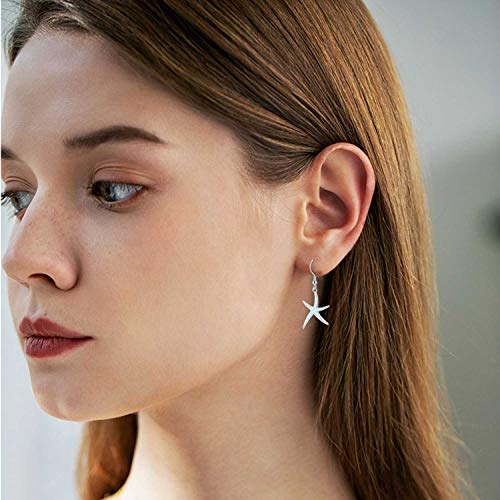 Starfish Earrings,925 Sterling Silver with White Opal Fish Hoops Earings,Nautical Hawaiian Sea Beach Earrings,Starfish Jewelry for Women Starfish Lovers - Image 4