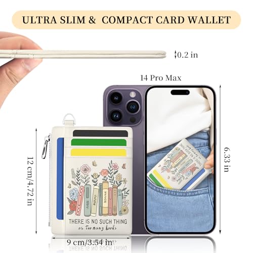 Image of Hancynir Book Lover Floral Slim Wallet Women Credit Card Holder Cute Flower RFID Blocking Small Card Holder Mini Front Pocket PU Leather Thin Travel Zipper Coin Ladies Female Wallet Organizer Gifts