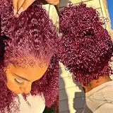 250 Density Hidden Strap 360 Full Lace Front Wigs Human Hair Pre Plucked Bleached Konts Pre Cut Lace Deep Wave HD Lace Frontal Wig with Drawstring Burgundy Wig Human Hair 360 Glueless Wigs(22 inch)