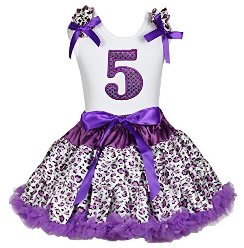 Camisa de color blanco morado leopardo falda set para niña de 1 a 8 años con tul suave