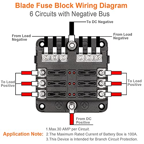 Kofarrten 6 Way Blade Fuse Block, 12V Waterproof Fuse Box Holder, 6 Circuit Negative Bus Fuse Box With Led Indicator For Automotive Car Truck Boat Marine Rv Van #TOP4