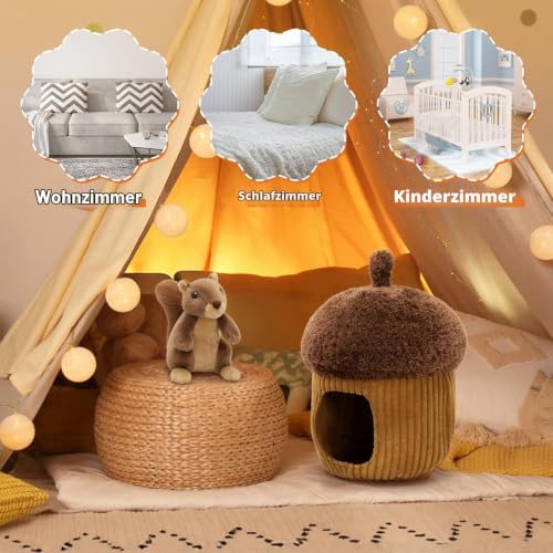 MorisMos braunes Eichhörnchen-Teddy mit Haselnusshäuschen, lebensechtes, kuscheliges Eichhörnchen-Plüschtier, Kawaii-Geschenke für Kinder… – Ansicht 4