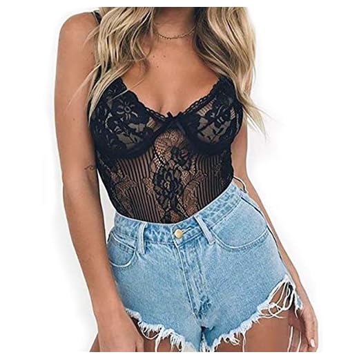 ShinyStar Damen Bodysuit Spitze Body Sexy Reizwäsche Lingerie Unterwäsche Oberteile Babydoll Bluse Tops Schwarz 1 M