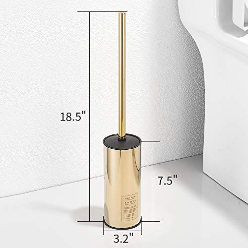 Image of Freestanding Toilet Brush Holder for bathrooms 304 Stainless Steel Toilet Brush Stand Round Storage and Organization Rust Resistant 18-inch high Polished Gold Finished