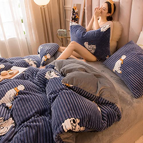 GEEKCOOK Bettwäsche 240x220 Flanell,White Magic Fleece Bettwäsche Set Flanell Samtstreifen Bettbezug Kontrast Flache Laken Kissenbezug Winter warme AB Bettwäsche-hellgrau_flaches Blatt_Twin 3St