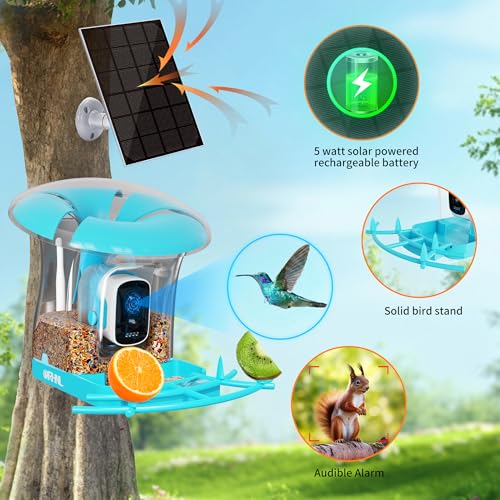 OIRHNL® 3L Capacity Smart Bird Feeder with Camera – Identifies 10,000+ Bird Species, 2K HD AI Recognition, Solar Powered, 64G SD, Water Bowl &#038; Fruit Pin, Auto Capture, 2.4G WiFi, Instant Alerts