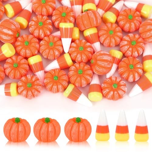JUNEBRUSHS 50 Pcs Fake Candy Corns Artificial Pumpkin Resin Ornaments