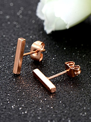 Mudder 4 Pairs Rectangle Stud Earrings Stainless Steel Line Stick Stud Earring for Men and Women, 4 Colors2