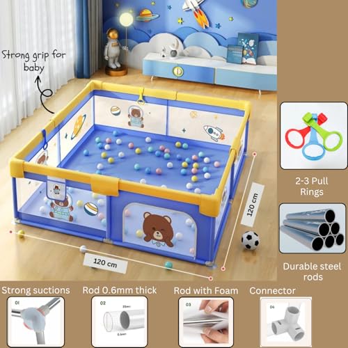 Image of MONSTECG Baby Playpen 120x120cm Playpen for Babies up to 5 Years with Safety Lock, Kids Activity Center (No Mat | No Foldable)