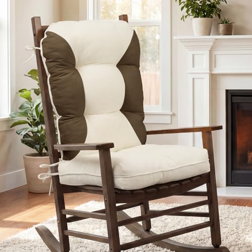 Image of mudilun Rocking Chair Cushion Non-Slip Indoor Adirondack Chair Cushions with Ties Tufted Adirondack Chair Pads for Bedroom Living Room Porch Rocker (Indoor-Brown-White)