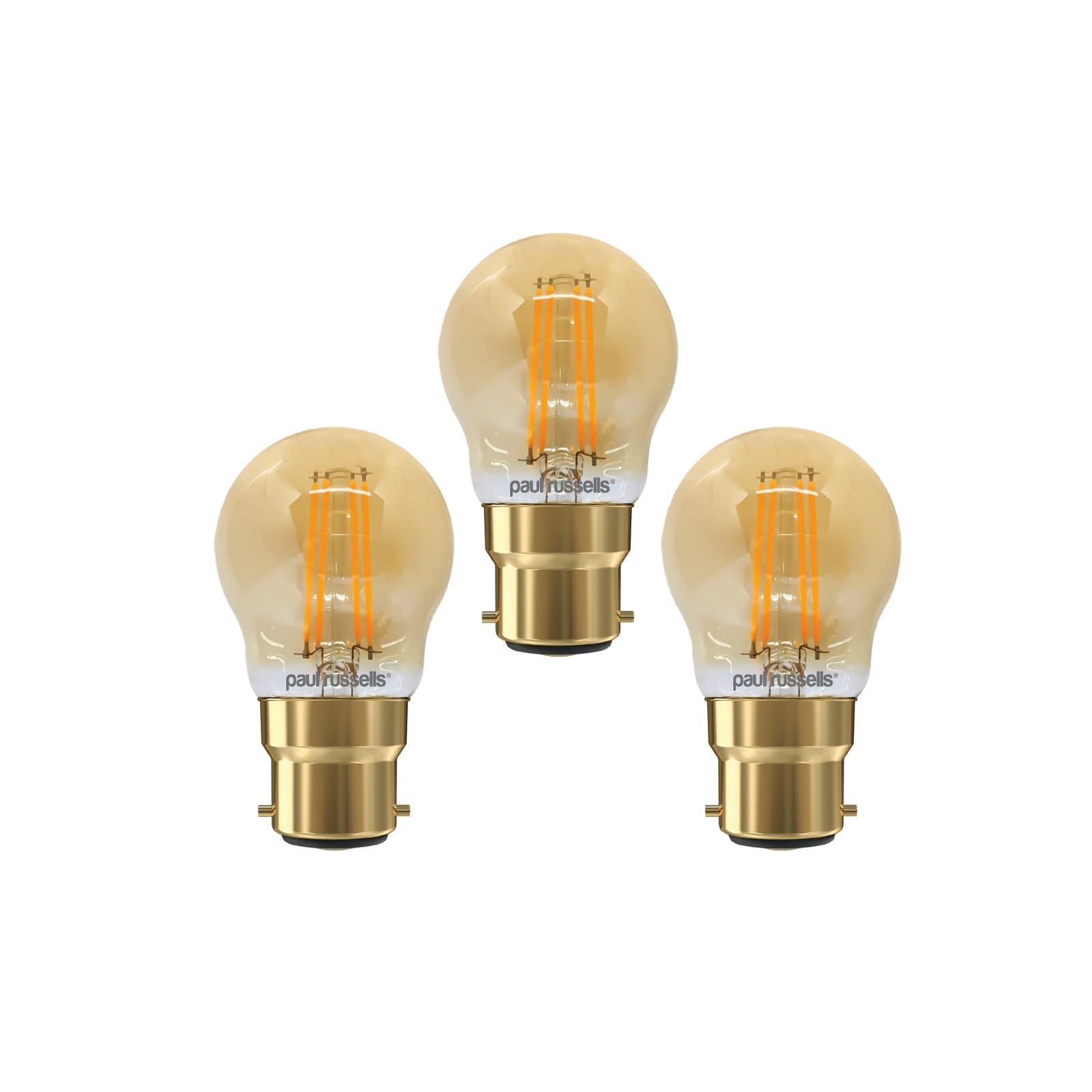paul russells Dimmable Filament Golf Ball LED Bulbs, Bayonet Cap, B22, BC, 4.5Watt 423LM G45 40w Equivalent, Mini Globe 2200K Amber, Energy Saving, Decorative Chandelier Lamps, Pack of 3