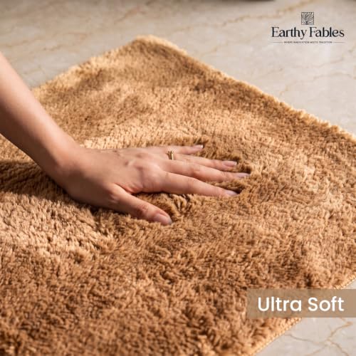 Image of Earthy Fables Plush Microfiber Bath Mat, Quick Dry, Anti-Skid, Water Absorbent, Non-Slip, Machine Washable Floor Rug, Shower Mat, Door Mat for Bathroom, Bedroom, 60 x 40 cm - Beige