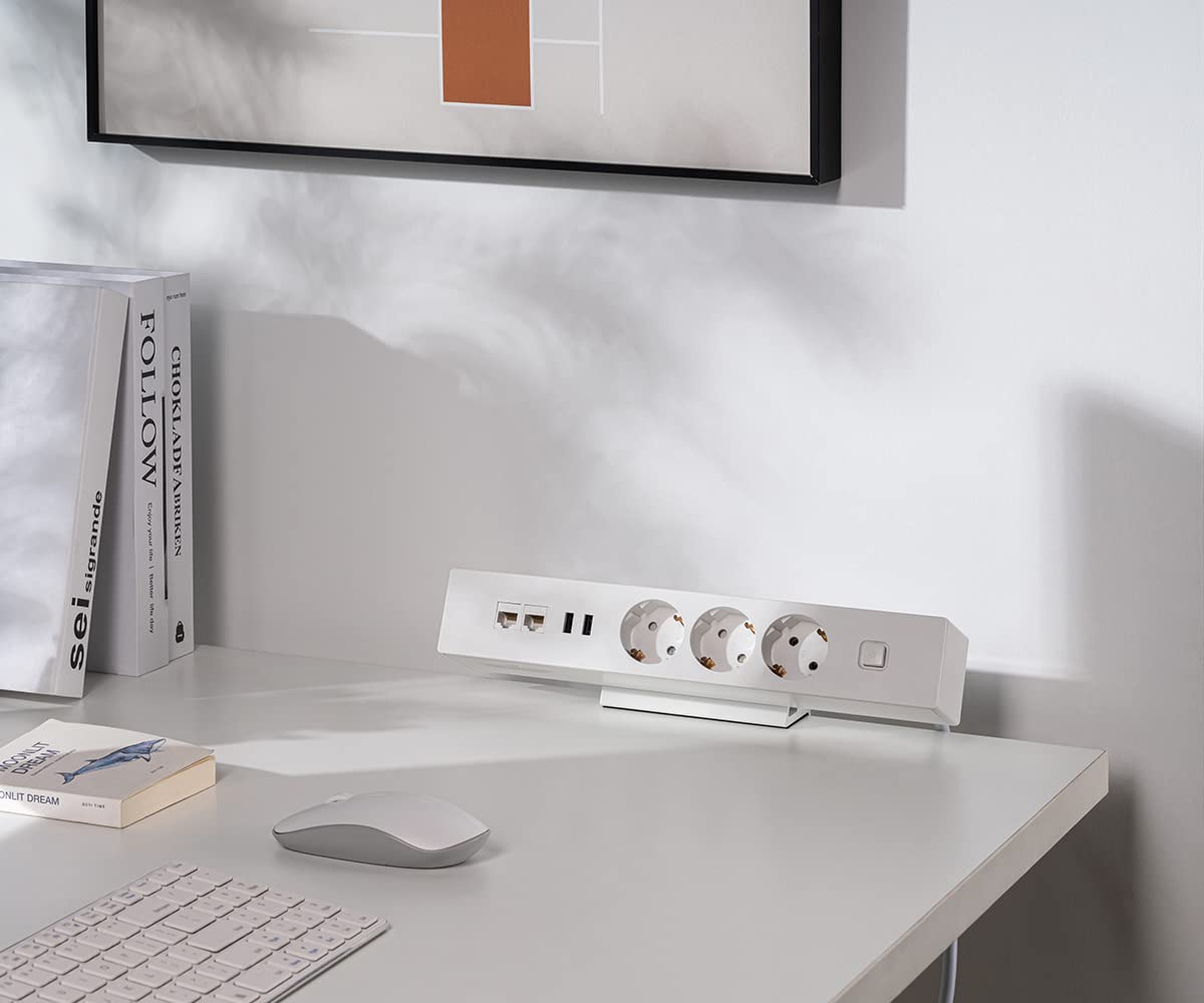 maxtrack Presa da tavolo NV62L 3 prese con contatto di protezione con 2 porte USB e 2 porte LAN, presa multipla per casa con fissaggio da tavolo, pulsante di accensione e spegnimento, ciabatta con
