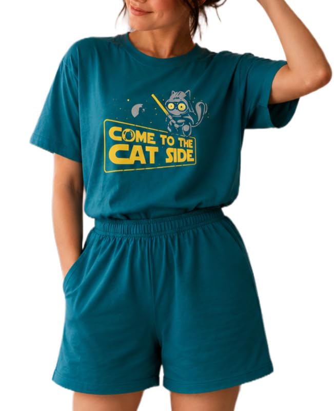 Women Cotton Night Suit Top & Shorts Set | Loose Fit Printed Nightwear Co Ord Set Stylish Western | Soft Breathable Sleepwear Shorts with Pocket for Women (Turqouise, XXL)-image-30