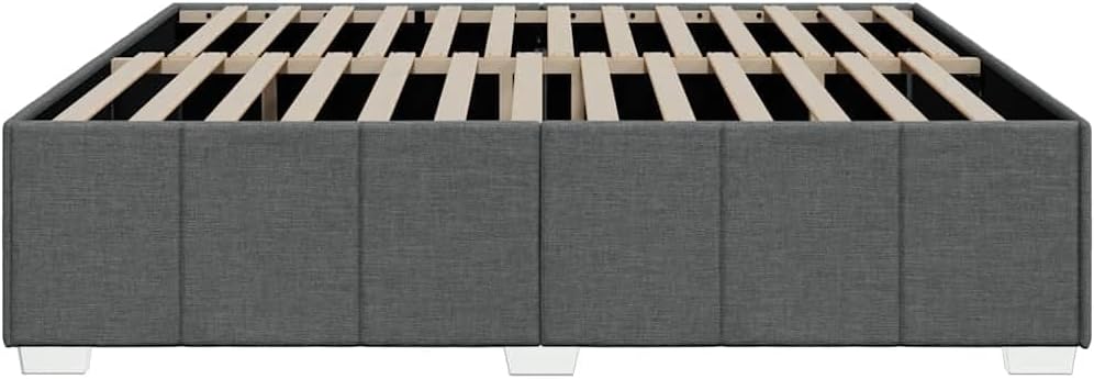 King Bed Frame Dark Grey Fabric Upholstery Durable Platform Foundation with Slatted Sturdy Design Easy Assembly Minimalist Modern Bedroom Furniture Mattress Support