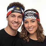 Fox & Fury World Reversible 2-in-1 Double Sided Flag Headband – 2026 Soccer Cup Sports Gear USA Mexico Germany Haiti & 25+ Teams – Non Slip Athletic Sweatband Gym Running Men Women (France)