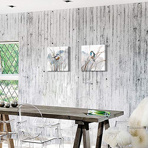 Abstract Picture Bird Wall Art: Animal Birds On Reed Watercolor Artwork Prints On Canvas For Bedroom (12” X 12” X 2 Panels) #TOP4
