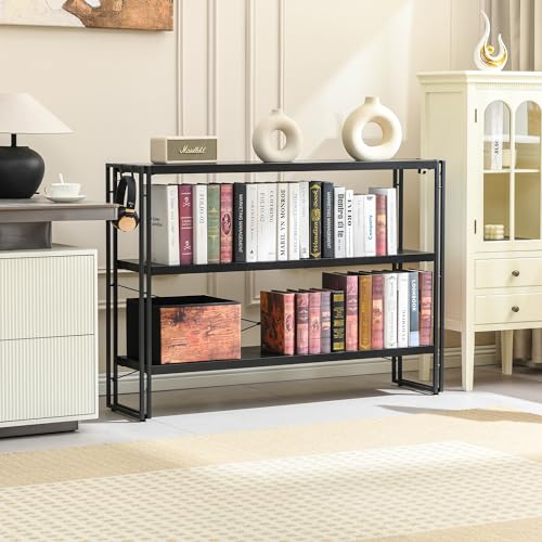 HCHQHS-Bookshelf-3-Tier-Industrial-Bookcase-Black-Open-Book-Shelf-Freestanding-Horizontal-Bookshelves-with-Metal-Frame HCHQHS Bookshelf 3 Tier Industrial Bookcase Black Open Book Shelf Freestanding Horizontal Bookshelves with Metal Frame