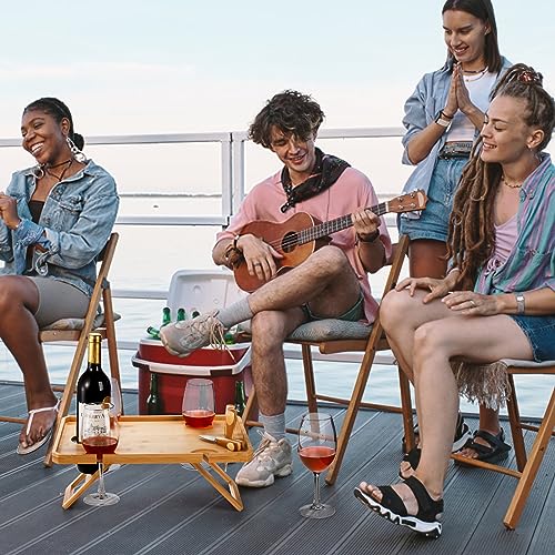 Kingrol PPT-1 Bamboo Wine Picnic Table With Wine Bottle, Glass And Cheese Knife Holder thumb #4