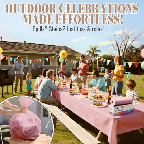 Image of Plastic Table Cloth Disposable, 54IN X 300FT Disposable Tablecloth Roll