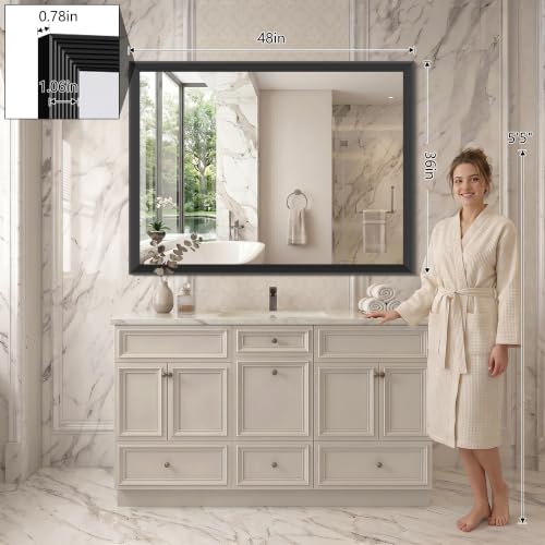 Image of DESBING Bathroom Mirror for Over Sink, 36 inchx48 inch Black Rectangle Bathroom Mirror