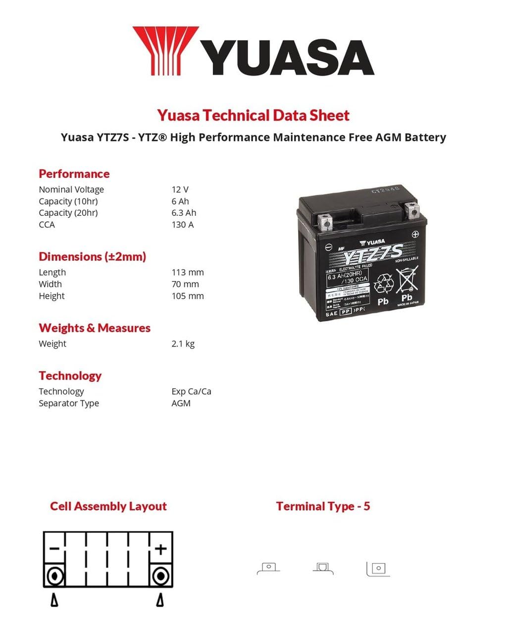 Yuasa batteria yuasa ytz7s precaricata sigillata batteria moto convenzionale 12 v capacità affidabile resistente vibrazioni