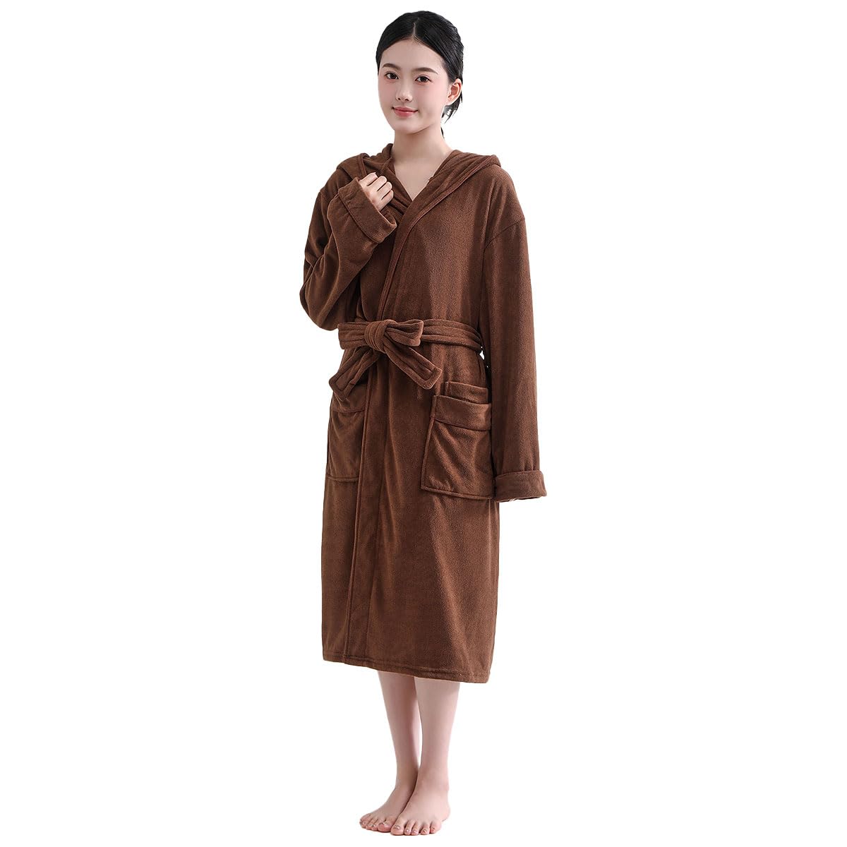 Bathrobe, Women's, Men's, 1 Piece, Mocha, Microfiber, Salon, Commercial Use, Loungewear, Room Wear, Waist Belt, Bath Towel, One-Op, Nightgown, Sarong Gown, After Bathing, Adults, Women's, Water brown (mocha) 1 x Bathrobe