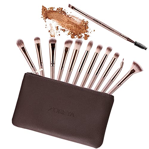 Zoreya Eye Makeup Brushes, 12 Pcs Professional Eye Brush Set Eyeshadow, Eyebrow, Blending, Fan, Eyelash Brushes Set With Carrying Bag (Champagne Gold)1 #TOP6