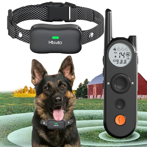 Htcuto Wireless Dog Fence & Electronic Training Collar 2 in 1, 3500FT Wireless Fence, 6100FT Remote Training, IPX7 Waterproof Collar 185 Days Rechargeable Battery