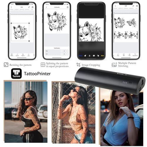 Wireless Tattoo Transfer Printer, Stencil Machine with 10pcs Transfer Paper, Portable Rechargeable Tattoo Thermal Copier, Compatible for iOS ＆ Android Phone,Laptop & iPad (Storage Box Set)