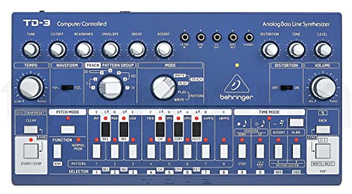Behringer TD-3-BU Analoger Bass-Line-Synthesizer mit VCO, VCF, 16-Stufen-Sequenzer, Distortion-Effekten und 16-stimmiger Polykette