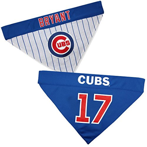 Image of MLBPA Reversible Dog Bandana - Kris Bryant #17 Pet Bandana - MLB Chicago Cubs Home & Away Bandanna, Large /X-Large