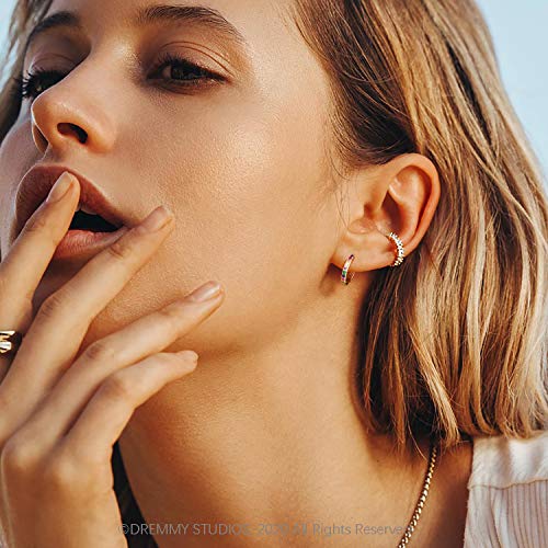 14K Gold Plated Rainbow Colorful Huggie Hoop Earrings For Women Gold Dainty Colorful Cubic Zirconia Huggie Earrings Hypoallergenic Earrings Birthday Mothers Day Gifts For Women Girls #TOP1