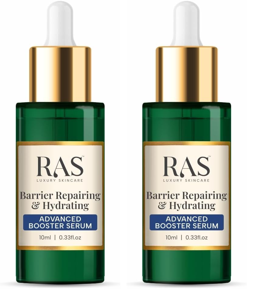 Image of RAS Luxury Oils Barrier Repairing & Hydrating Advanced Booster Serum with 2% Hyaluronic Acid, 2% Ceramides, 3% Marine Extracts for Instant Hydration | Repairs Damaged Skin Barrier, 10 ml (Pack of 2)