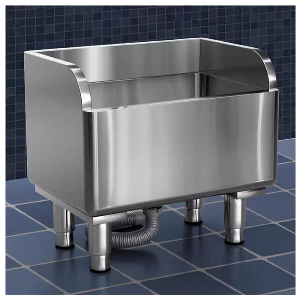 AYCDL Stainless Steel Floor Mount Mop Sink with Drainage Strainer, Anti-Overflow Design, Ideal for Kitchen, Restaurant, & School - 100x41x60cm Basin,Silver-100x41x55cm