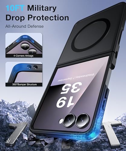 Image of Magnetic for Samsung Galaxy Z Flip 7 Case [Compatible with MagSafe][Anti-Fingerprint][Military Grade Drop Proof] Translucent Hard Back&Soft Silicone Bumper for Flip 7 Phone Case,Space Black