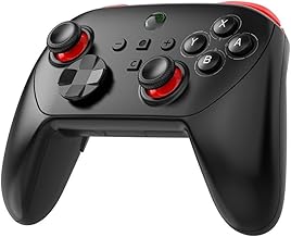 Manette de jeu sans fil pour PC et commutateur avec double effet Hall et bouton de capture d'écran (noir et rouge)
