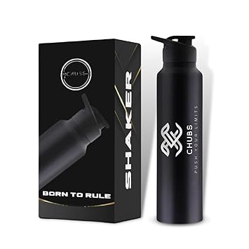 CHUBS Gloss Edition Gym Steel Shaker Mixer 1000 ml Shaker Sports Water Bottles 1 Litre Water Bottle for Men Leakproof, Rust free-1000 ml Steel Water Bottle Black - image, photos