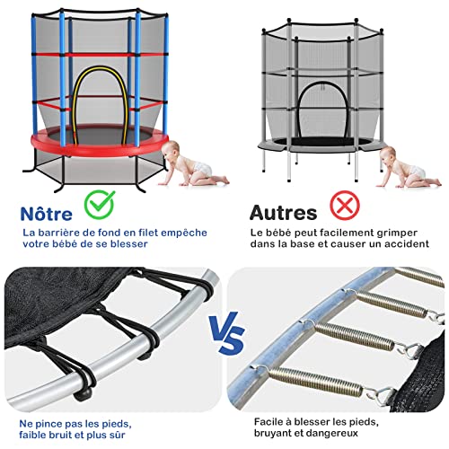 Trampoline extérieur enfants 165cm GYMAX filet sécurité cadre acier