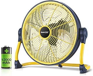 Geek Aire Fan, Battery Operated Floor Fan, Rechargeable Powered High Velocity Portable Fan with Metal Blade, Built-in Durable Battery Run for Whole Day Time, for Camping Travel Hurricane, 12 Inch