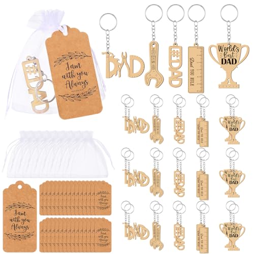Loetere 30 Sets Father's Day Church Keychains Gift Bulk Happy Father's Day Gift Thank You Keychain Inspiration Gifts with Man Scripture Keychain Tag White Organza Bag for Church Theme Party (Fresh)