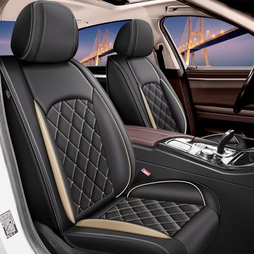 RAWAKORW 2 Front Car Seat Cover Fit for Volkswagen VW Jetta 2007-2025 : Waterproof Luxury Leather Seat Covers - Compatible with Airbag & Easy to Install - Automotive Accessories (2 Seats Golden)