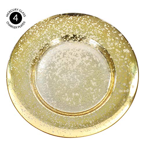 Koyal Wholesale Antique Mercury Glass Charger Plates, Bulk Set Of 4, Gold Vintage Charger Plates For Place Settings #TOP3