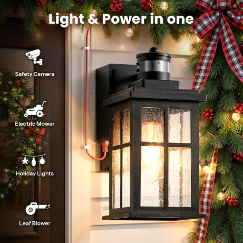 Image of Gleamz Black 2 Pack Motion Sensor Outdoor Lights for House with Outlet