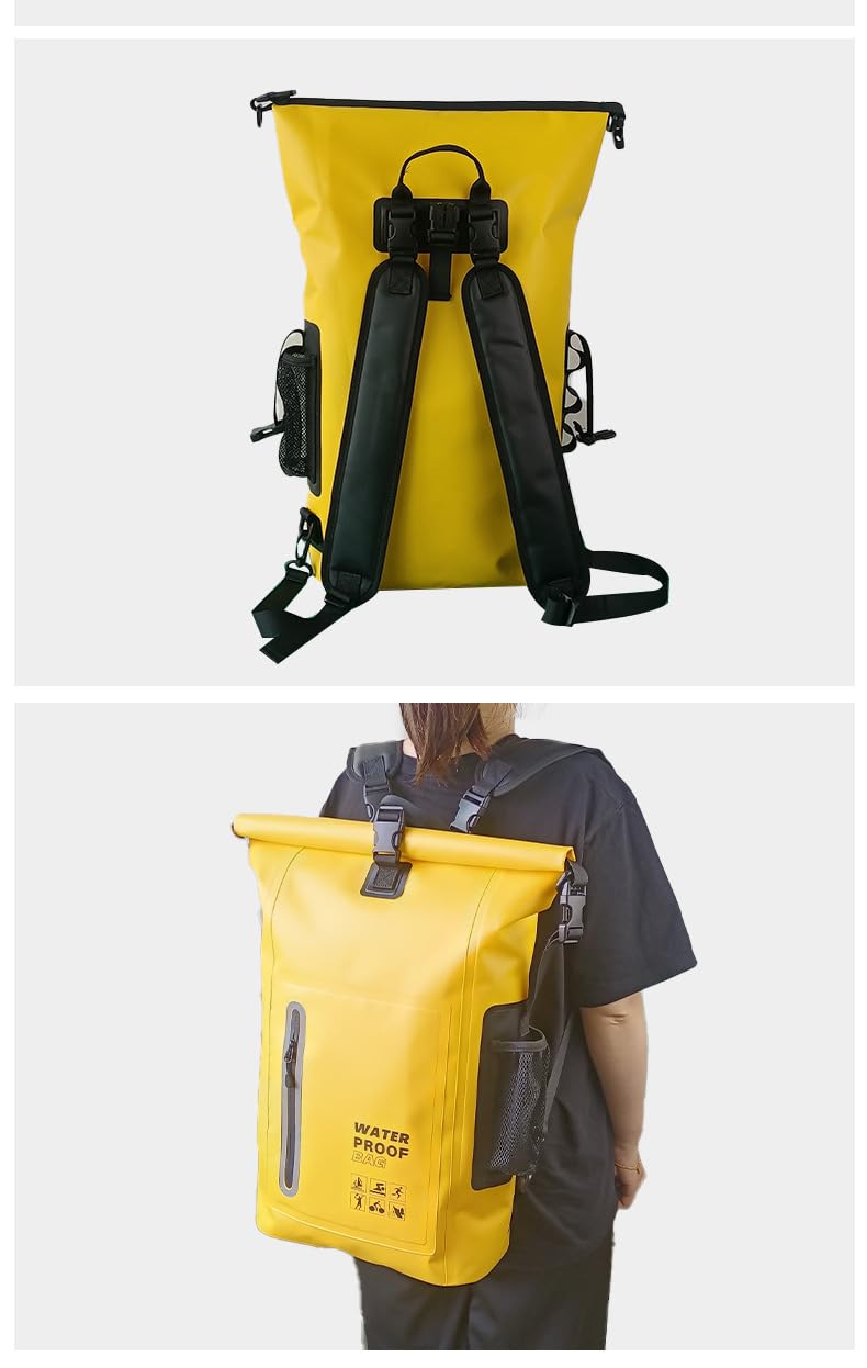 Zaino Impermeabile Rolltop 25L Grande Capacità Per Escursionismo All'Aperto, Viaggi, Kayak, Nautica, Campeggio, Rafting E Pesca (Giallo)