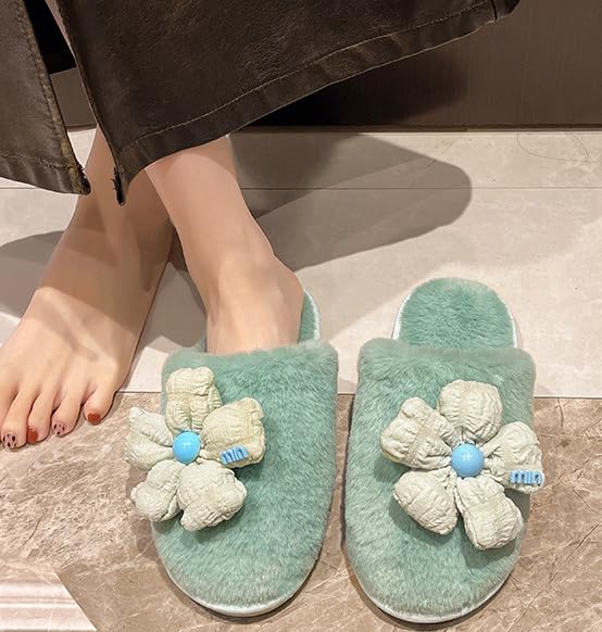 Women Men Flowers Slippers Soft Warm Slides Memory Foam Cute Faux Fur Sandals Indoor House Home Shoes Winter2