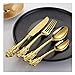 QTFBYT Posate Vintage Western Placcate in Oro 24 Pezzi Coltelli da Pranzo Forchette Cucchiaini Set Stoviglie Dorate Incisione Set da Tavola Set di Forchette (Color : 1set 24pcs) Happy Life