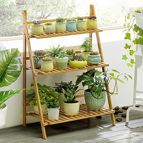 Amazon.co.jp: WZY Bamboo 3段ハンギングプラントスタンドプランター