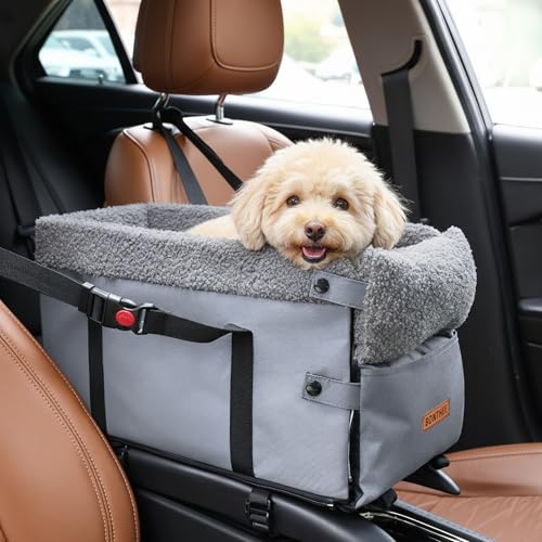 BONTHEE Mittelkonsole Hundeautositz für kleine Hunde bis 9 kg, Grau, 45,7 x 25,4 x 22,9 cm